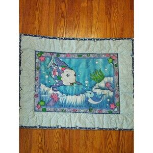 Vintage Y2K Rainbow Fish Kids Blanket Under The Sea Children's Story 40x32"